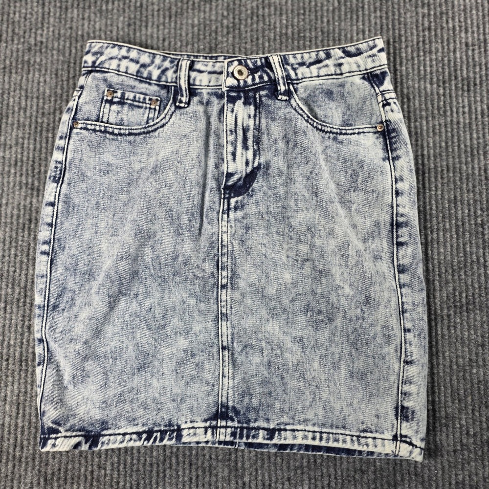 Nasty Gal Collection Acid Wash Denim Mini Skirt Blue High Waisted Size S